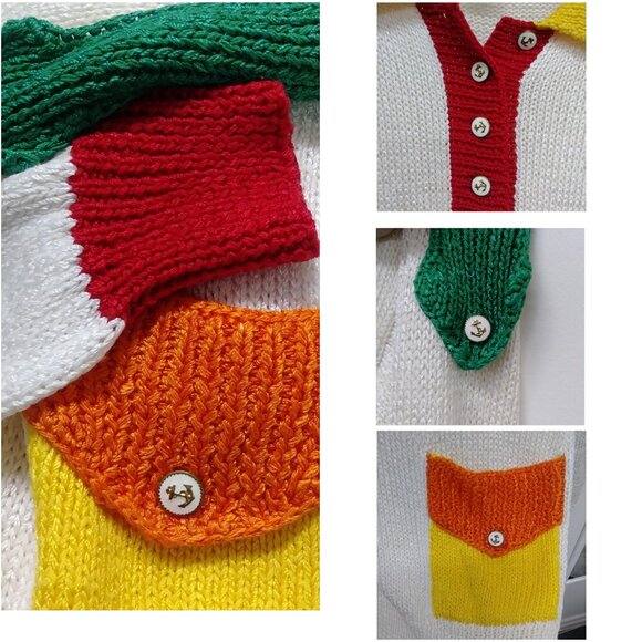 Sweater 80's Colourful -White with Red, Orange, Yellow, Green Accents & Nautical - Picture 6 of 9